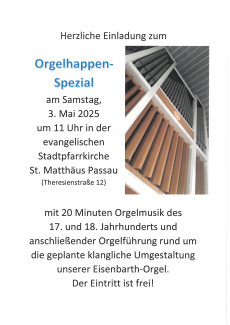 Orgelhappen-Spezial am 03. Mai 2025 um 10:00 Uhr
