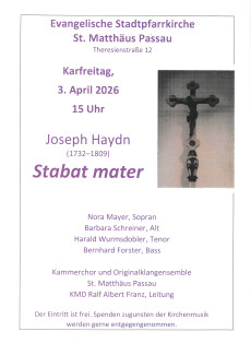 Plakat zum Konzert "Stabat mater" am 3. April 2026 um 15 Uhr